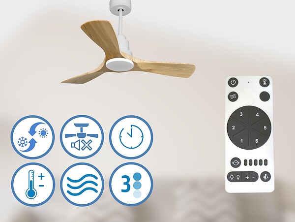 PURLINE - Ventilateur de plafond Réversible  Thermostat Wifi Moteur à courant continu Toits en pente Télécommande Hypersilence Mémoire - large