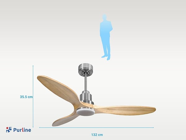 PURLINE - Ventilateur de plafond Réversible  Thermostat Dimmable Wifi Moteur à courant continu Toits en pente Télécommande Lumière à trois tons Hypersilence Mémoire - large