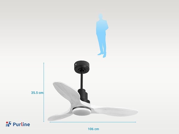 PURLINE - Ventilateur de plafond Réversible  Thermostat Dimmable Wifi Moteur à courant continu Toits en pente Télécommande Lumière à trois tons Hypersilence Mémoire - large