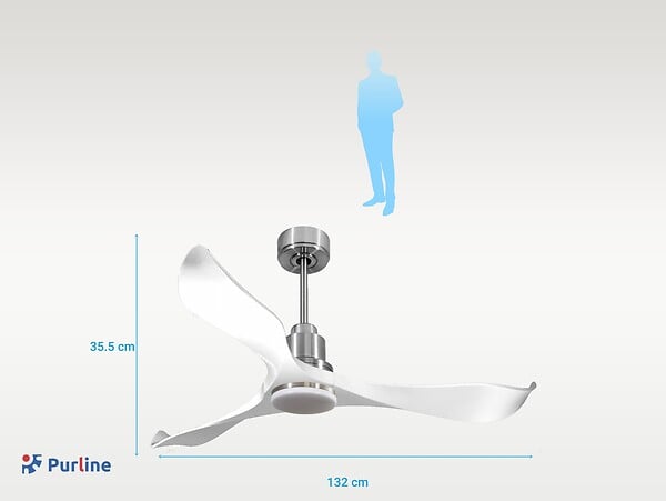 PURLINE - Ventilateur de plafond Réversible  Thermostat Dimmable Wifi Moteur à courant continu Toits en pente Télécommande Lumière à trois tons Adaptateur 2/3 Lames - large