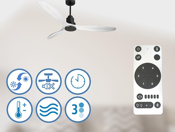 PURLINE - Ventilateur de plafond Réversible  Thermostat Wifi Moteur à courant continu Toits en pente Télécommande Hypersilence Mémoire - large