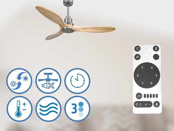 PURLINE - Ventilateur de plafond Réversible  Thermostat Wifi Moteur à courant continu Toits en pente Télécommande Hypersilence Mémoire - large