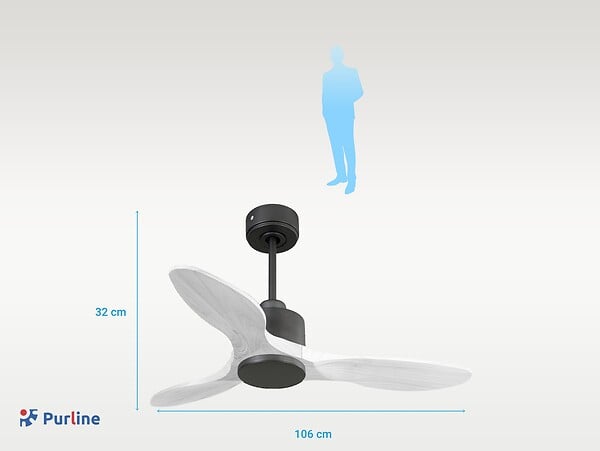 PURLINE - Ventilateur de plafond Réversible  Thermostat Wifi Moteur à courant continu Toits en pente Télécommande Hypersilence Mémoire Shopify Vendible (AUTOMATIQUE) - large