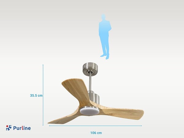 PURLINE - Ventilateur de plafond Réversible  Thermostat Dimmable Wifi Moteur à courant continu Toits en pente Télécommande Lumière à trois tons Hypersilence Mémoire - large