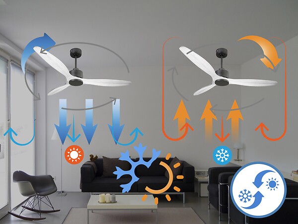 PURLINE - Ventilateur de plafond Réversible  Thermostat Wifi Moteur à courant continu Toits en pente Télécommande Hypersilence Mémoire - large