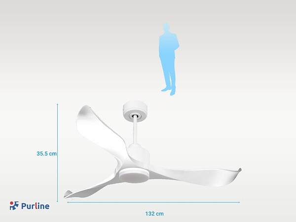PURLINE - Ventilateur de plafond Réversible  Thermostat Dimmable Wifi Moteur à courant continu Toits en pente Télécommande Lumière à trois tons Adaptateur 2/3 Lames - large
