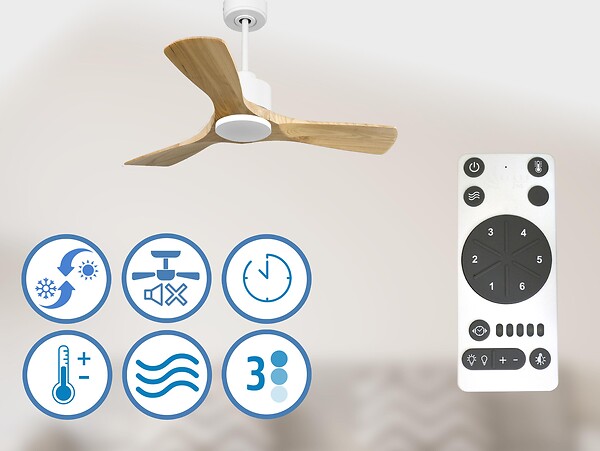 PURLINE - Ventilateur de plafond Réversible  Thermostat Wifi Moteur à courant continu Toits en pente Télécommande Hypersilence Mémoire - large