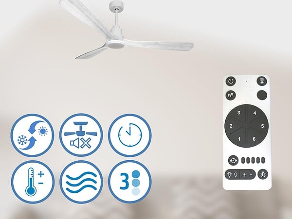 PURLINE - Ventilateur de plafond Réversible  Thermostat Dimmable Wifi Moteur à courant continu Toits en pente Télécommande Lumière à trois tons Hypersilence Mémoire - large