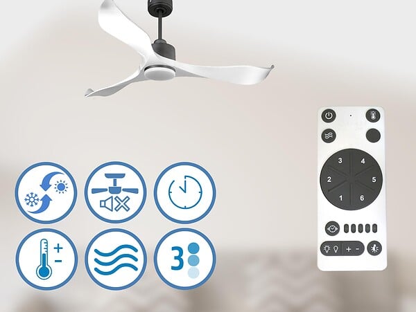 PURLINE - Ventilateur de plafond Réversible  Thermostat Dimmable Wifi Moteur à courant continu Toits en pente Télécommande Lumière à trois tons Adaptateur 2/3 Lames - large
