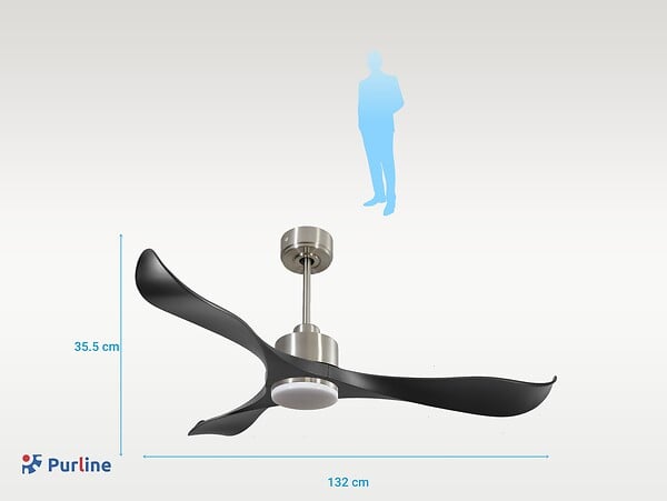 PURLINE - Ventilateur de plafond Réversible  Thermostat Dimmable Wifi Moteur à courant continu Toits en pente Télécommande Lumière à trois tons Adaptateur 2/3 Lames - large