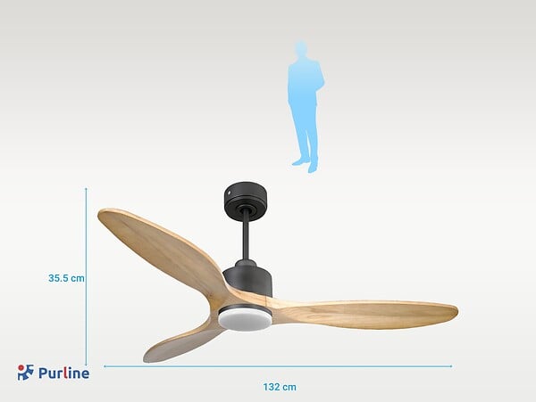 PURLINE - Ventilateur de plafond Réversible  Thermostat Dimmable Wifi Moteur à courant continu Toits en pente Télécommande Lumière à trois tons Hypersilence Mémoire - large