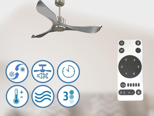 PURLINE - Ventilateur de plafond Réversible  Thermostat Wifi Moteur à courant continu Toits en pente Télécommande Mémoire - large