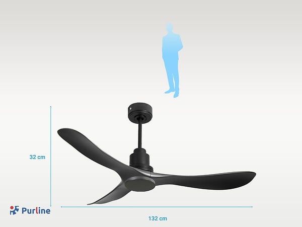 PURLINE - Ventilateur de plafond Réversible  Thermostat Wifi Moteur à courant continu Toits en pente Télécommande Hypersilence Mémoire - large