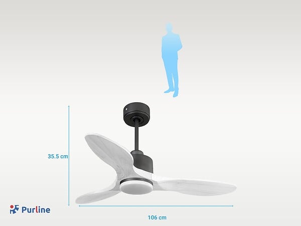 PURLINE - Ventilateur de plafond Réversible  Thermostat Dimmable Wifi Moteur à courant continu Toits en pente Télécommande Lumière à trois tons Hypersilence Mémoire - large