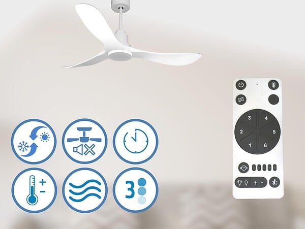 PURLINE - Ventilateur de plafond Réversible  Thermostat Wifi Moteur à courant continu Toits en pente Télécommande Hypersilence Mémoire - large