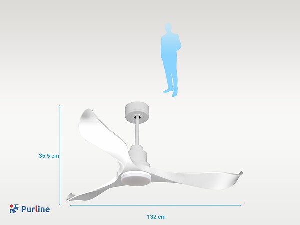 PURLINE - Ventilateur de plafond Réversible  Thermostat Dimmable Wifi Moteur à courant continu Toits en pente Télécommande Lumière à trois tons Adaptateur 2/3 Lames - large