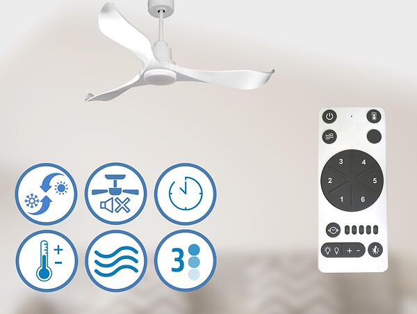 PURLINE - Ventilateur de plafond Réversible  Thermostat Dimmable Wifi Moteur à courant continu Toits en pente Télécommande Lumière à trois tons Adaptateur 2/3 Lames - large