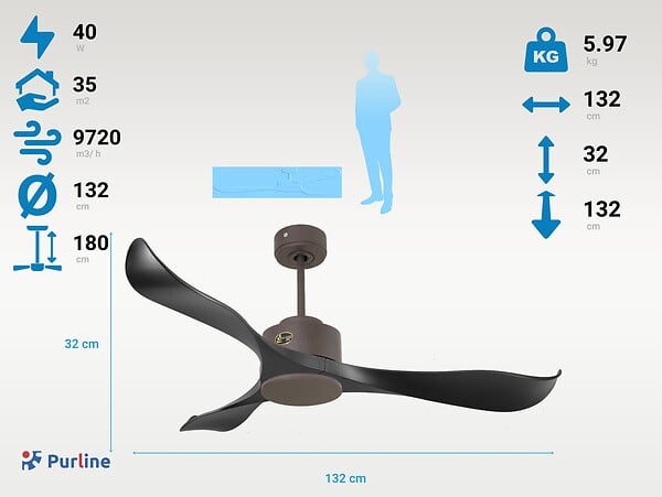 KLASSFAN - Ventilateur de plafond ø132 cm avec LED et Wifi Réversible Hypersilence - large