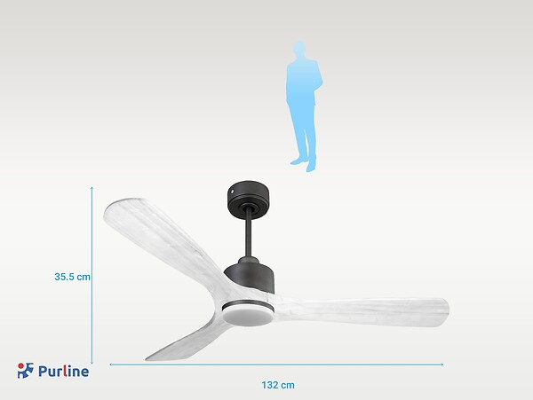PURLINE - Ventilateur de plafond Réversible  Thermostat Dimmable Wifi Moteur à courant continu Toits en pente Télécommande Lumière à trois tons Hypersilence Mémoire - large