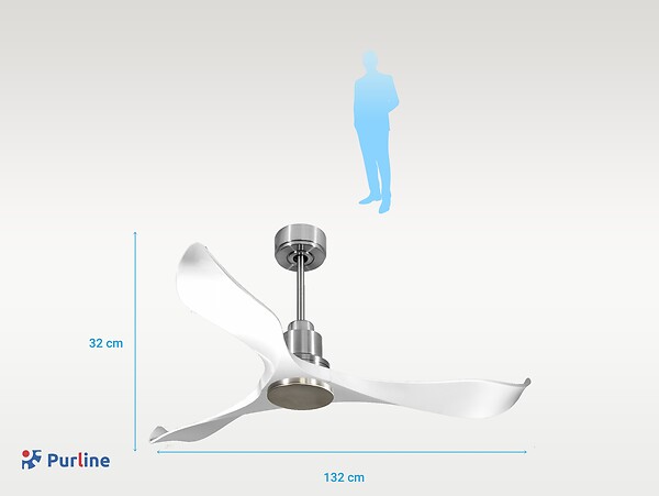 PURLINE - Ventilateur de plafond Réversible  Thermostat Wifi Moteur à courant continu Toits en pente Télécommande Adaptateur 2/3 Lames Hypersilence Mémoire - large