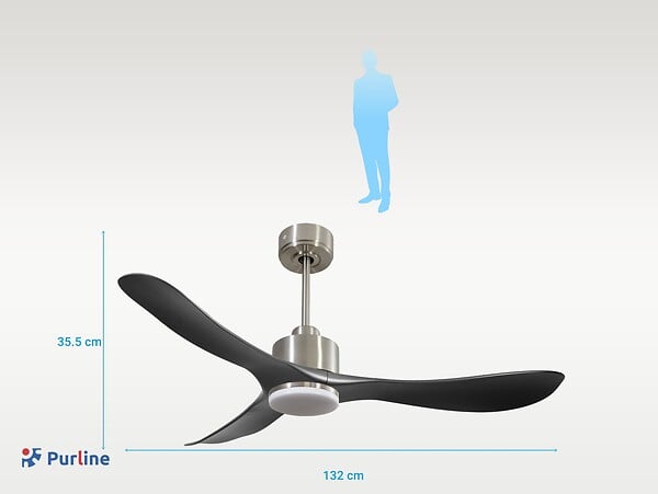 PURLINE - Ventilateur de plafond Réversible  Thermostat Dimmable Wifi Moteur à courant continu Toits en pente Télécommande Lumière à trois tons Hypersilence Mémoire - large