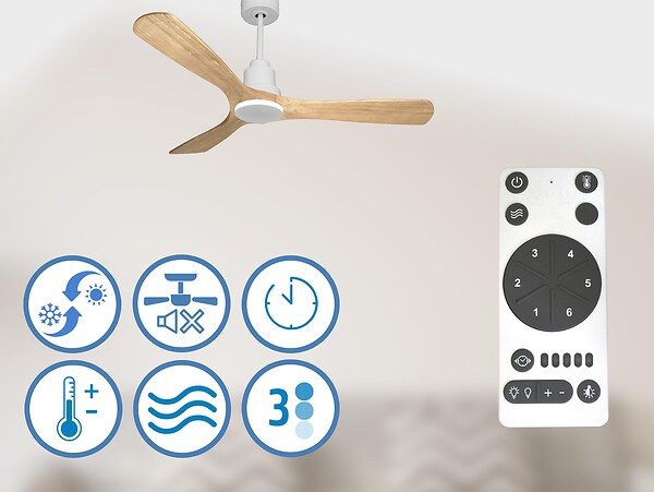 PURLINE - Ventilateur de plafond Réversible  Thermostat Wifi Moteur à courant continu Toits en pente Télécommande Hypersilence Mémoire - large