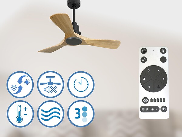 PURLINE - Ventilateur de plafond Réversible  Thermostat Wifi Moteur à courant continu Toits en pente Télécommande Hypersilence Mémoire - large