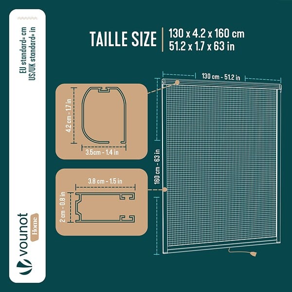 VOUNOT - Store moustiquaire pour fenetre enroulable et recoupable en pvc L130 x H160 cm Blanc - large