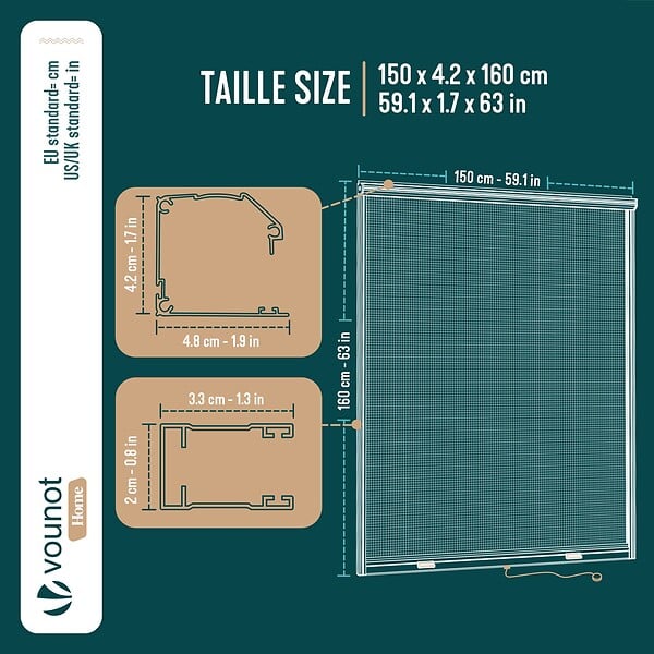 VOUNOT - Store moustiquaire pour fenetre enroulable et recoupable en aluminium L150 x H160 cm Blanc - large