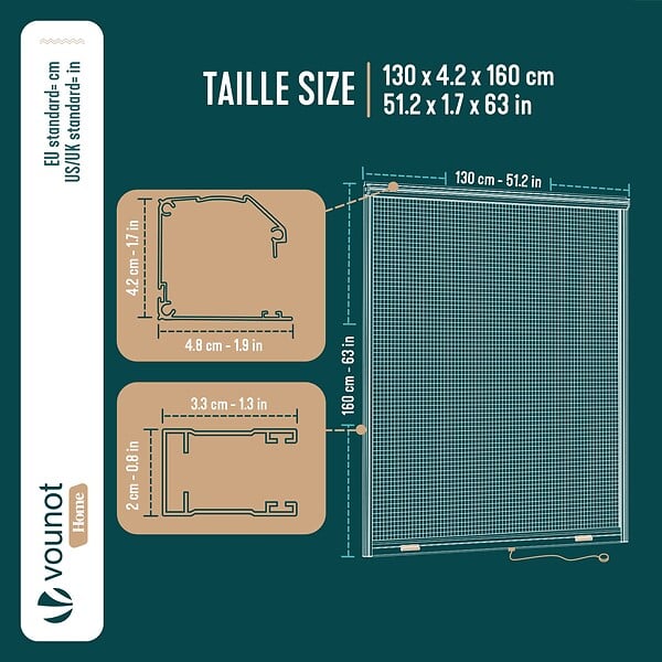 VOUNOT - Store moustiquaire pour fenetre enroulable et recoupable en aluminium L130 x H160 cm Blanc - large
