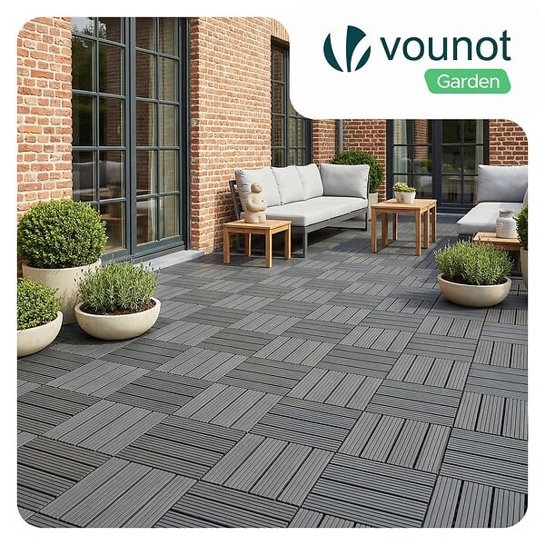 VOUNOT - Lot de 11 dalles clipsables exterieures 30x30cm modulaire plastique anthracite - large