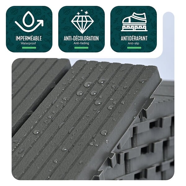 VOUNOT - Lot de 11 dalles clipsables exterieures 30x30cm modulaire plastique anthracite - large