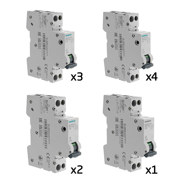 SIEMENS - SIEMENS Lot de 10 disjoncteurs modulaires Ph+N – 3×10A, 4×16A, 2×20A, 1×32A - large