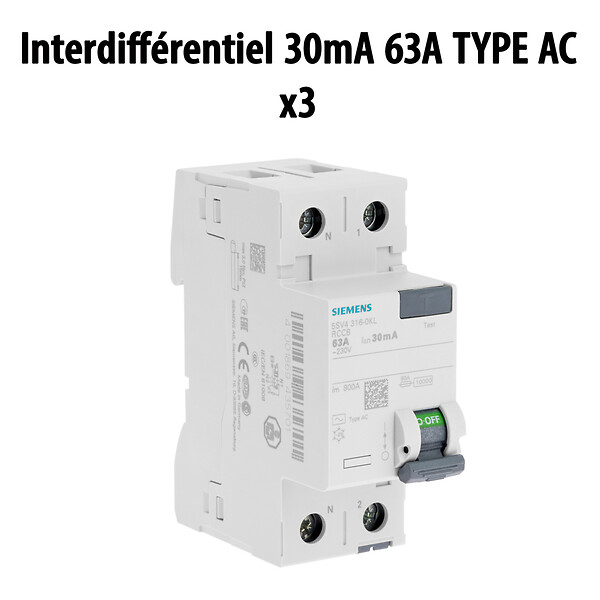 SIEMENS - SIEMENS Lot de 4 interrupteurs différentiels 63A – 30 mA – 1 Type A + 3 Type AC - large