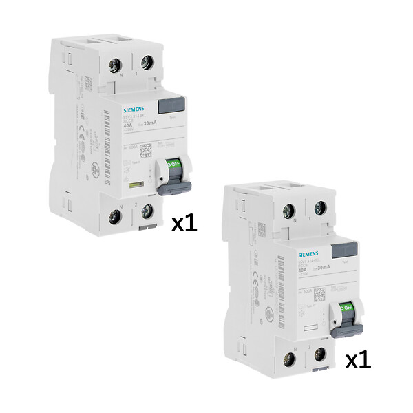 SIEMENS - SIEMENS Lot de 2 interrupteurs différentiels 30 mA – 40A Type A + 40A Type AC – CE / NF - large