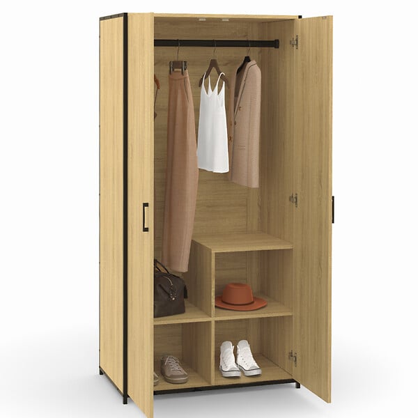 ID MARKET - Armoire 2 portes DETROIT penderie 80 cm avec étagères rangement maxi capacité design industriel - large