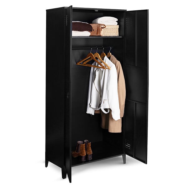 ID MARKET - Armoire vestiaire penderie ESTER 2 portes métal noir design industriel - large