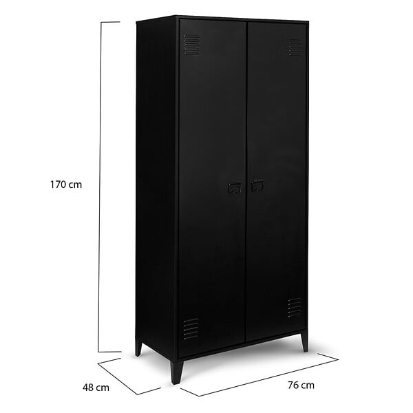 ID MARKET - Armoire vestiaire penderie ESTER 2 portes métal noir design industriel - large