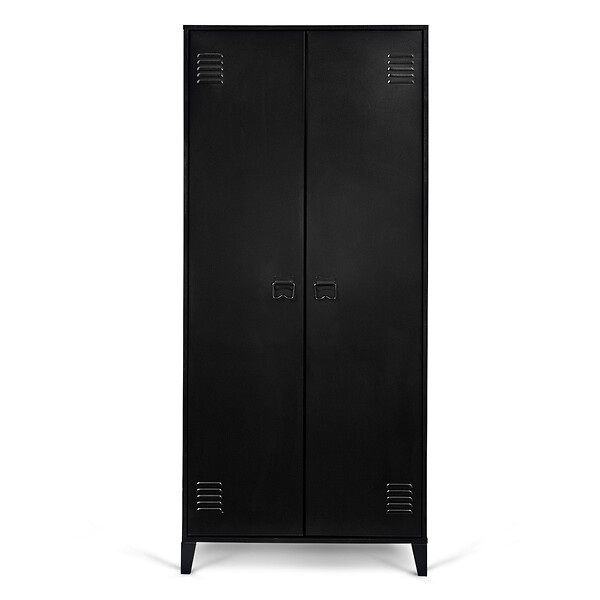 ID MARKET - Armoire vestiaire penderie ESTER 2 portes métal noir design industriel - large