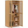ID MARKET - Armoire 2 portes EDHEN bois et cannage penderie 80 cm avec étagères rangement - vignette