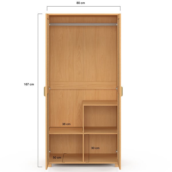 ID MARKET - Armoire 2 portes EDHEN bois et cannage penderie 80 cm avec étagères rangement - large