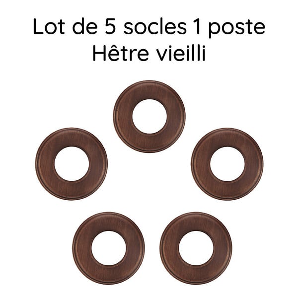 FONTINI - Lot de 5 Socles 1 Poste en Bois de Hêtre Vieilli – FONTINI Garby Colonial – Style Rétro Haut de Gamme – Pose en Saillie ou Encastrée – Compatible Gammes Garby, Dimbler - large
