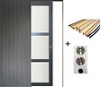 GD MENUISERIES - Porte Coulissante Blakeria Gris Anthr Vitrée H204 x L83 cm, Galandage, kit finition (coquille et tire doigt) - vignette