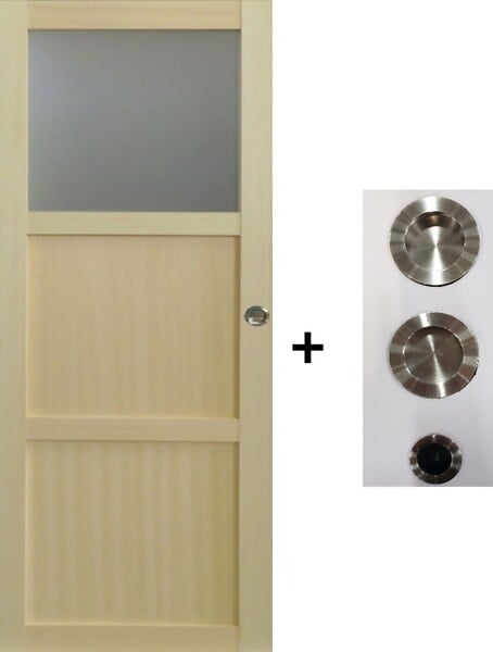 GD MENUISERIES - Porte Coulissante Ayous 2 Panneaux, 1 Vitrage H204 x L73 cm, coquilles, tire doigt - large