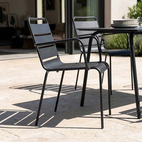 OVIALA - Ensemble table de jardin et 4 fauteuils en métal anthracite - Palavas - large