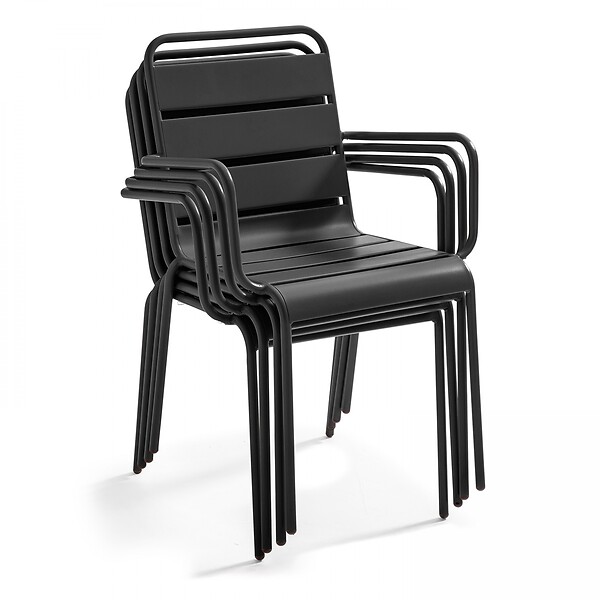 OVIALA - Ensemble table de jardin et 4 fauteuils en métal anthracite - Palavas - large