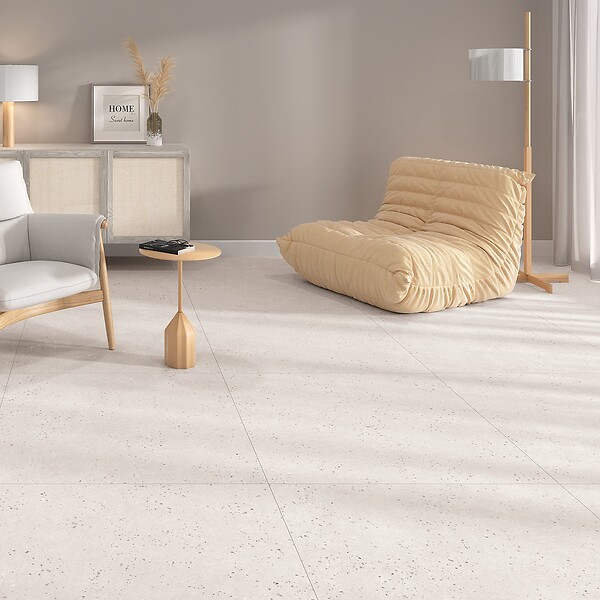 RO'MA NATURE - Carrelage effet Terrazzo Blanc Grisé 90x90x0,9 cm Soreli - Sol et mur intérieur (vendu par carton de 1,62 m²) - large