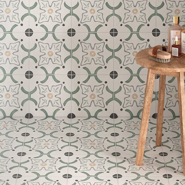 RO'MA NATURE - Carrelage effet Carreau ciment Sorella Vert 22,3x22,3x0,9 cm Ventoril - Sol et mur intérieur (vendu par carton de 0,65 m²) - large