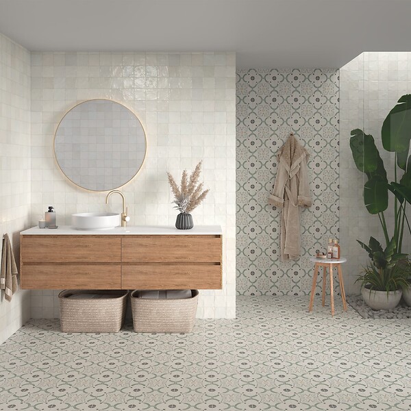 RO'MA NATURE - Carrelage effet Carreau ciment Sorella Vert 22,3x22,3x0,9 cm Ventoril - Sol et mur intérieur (vendu par carton de 0,65 m²) - large