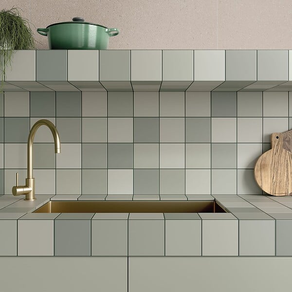 RO'MA NATURE - Carrelage effet Zellige Vert Sauge 12,3x12,3x0,87 cm Cubriel - Sol et mur intérieur (vendu par carton de 0,51 m²) - large